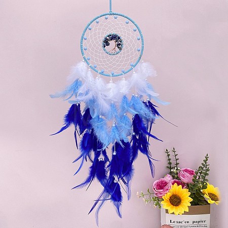 Woven Net/Web with Feather Pendant Decoration PW-WGD01AE-03-1
