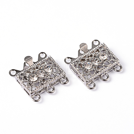 Platinum Plated Brass Rhinestone Clasps X-KK116-1
