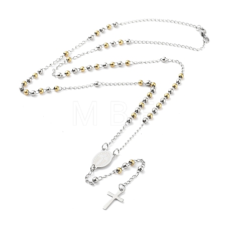 Non-Tarnish 202 Stainless Steel Rosary Bead Necklaces NJEW-D060-01E-GP-1