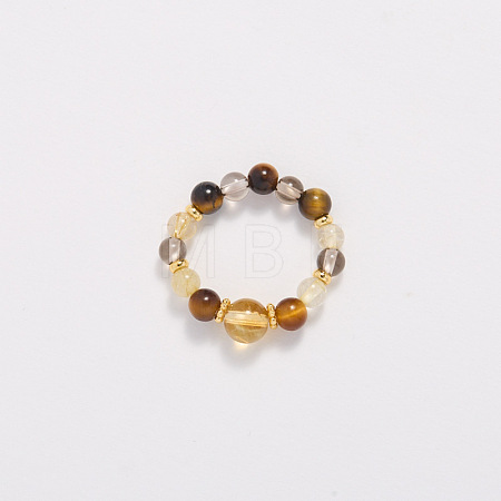 Adjustable Natural Tiger Eye Bead Finger Rings FS-WGFFDB9-12-1