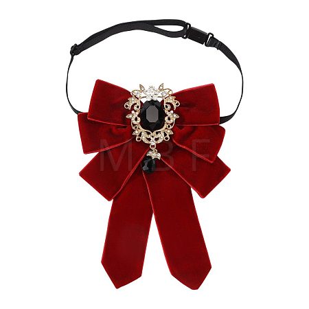 Polyester Bow Tie with Alloy Glass Brooch AJEW-WH0481-784C-1