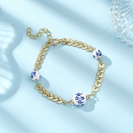 Leaf Brass Brass Handmade Cobs Link Chains Bracelets BJEW-JB12818-1