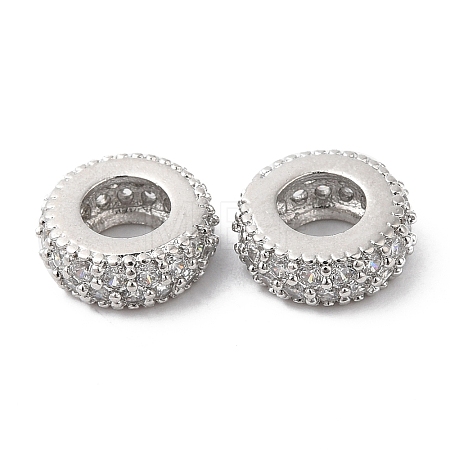 Brass Micro Pave Cubic Zirconia Rondelle European Beads KK-P234-37P-1