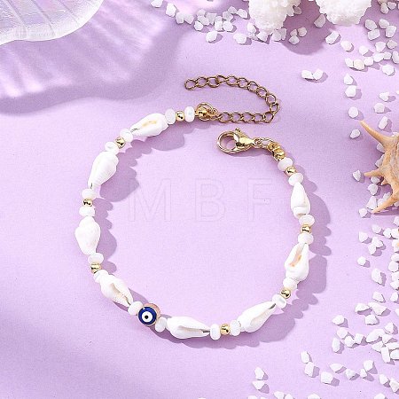 Natural Sea Shell Shell & Trochid & Alloy Enamel Beaded Bracelets for Women BJEW-JB14067-1