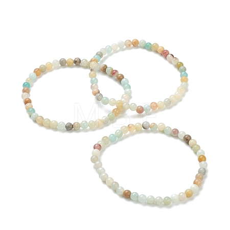 Natural Amazonite Beaded Stretch Bracelets BJEW-D446-A-31-1
