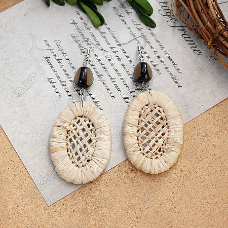 Bohemian Wood & Rattan Wood Woven Dangle Earrings WG8783F-05-1