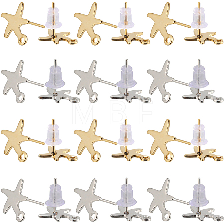 40Pcs 2 Colors Starfish Shape 201 Stainless Steel Stud Earring Findings STAS-SC0007-94-1