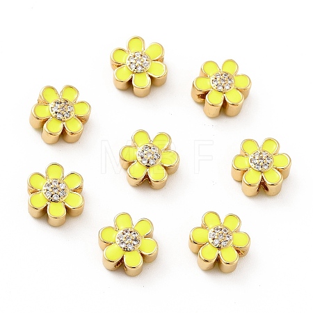 Flower Brass Micro Pave Clear Cubic Zirconia Beads KK-G419-06G-03-1