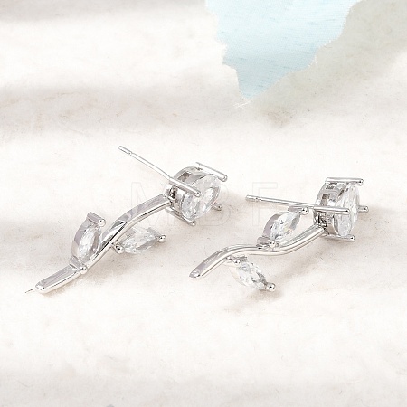 Brass Micro Pave Cubic Zirconia Stud Earrings KK-CBA8324-20P-05-1