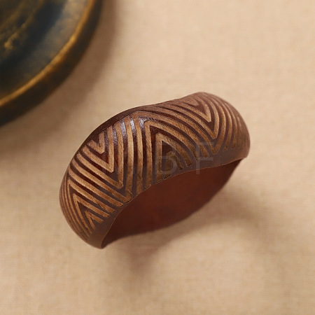 Wave Engraved Wood Wavy Wide Bangles for Women WG66DDD-02-1