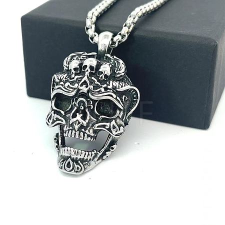 Punk Retro 304 Stainless Steel Skull Pendant Necklaces for Men LS-CH2571-1