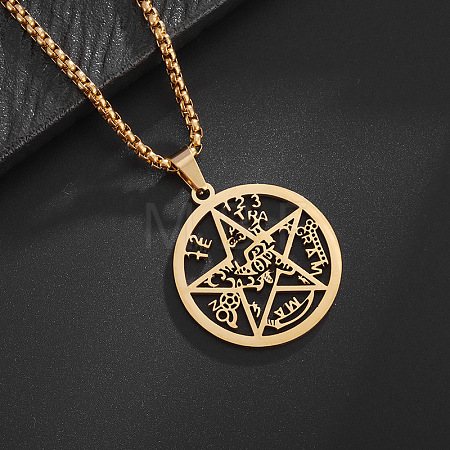 Alloy Witchcraft Pentagram Pendant 201 Stainless Steel Box Chain Necklaces for Men FS-WGE54F1-02-1