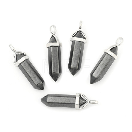 Natural Black Stone Double Terminated Pointed Pendants G-F295-04M-1