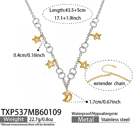 Two Tone 316L Surgical Stainless Steel Moon and Star Pendant Necklaces for Women WGEC730-02-1