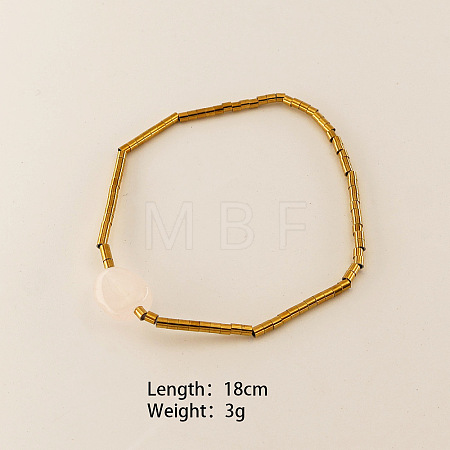 304 Stainless Steel & Nuggets Natural Rose Quartz Beaded Stretch Bracelets for Women WG78C83-01-1