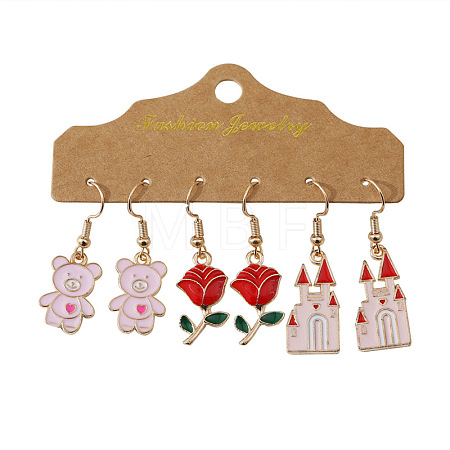 3 Pairs Easter Zinc Alloy Enamel Dangle Earrings FS-WG6F3D6-02-1