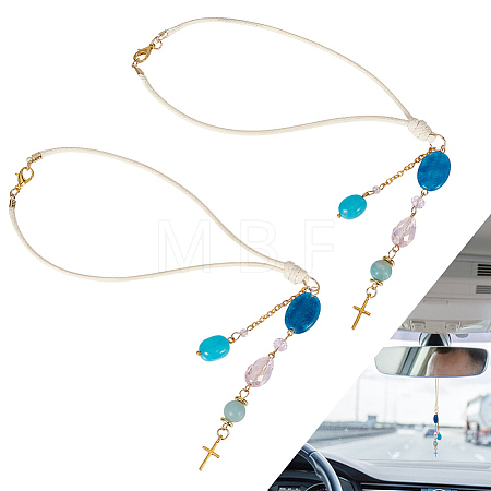 2Pcs Glass Bead & Natural Dyed Malaysia Jade & Natural Amazonite & Alloy Pendant Decorations HJEW-DC00168-1