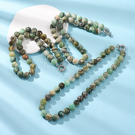 12MM Natural Green Line Jasper Round Beaded Necklaces GG-CBAA808-02P-D-1