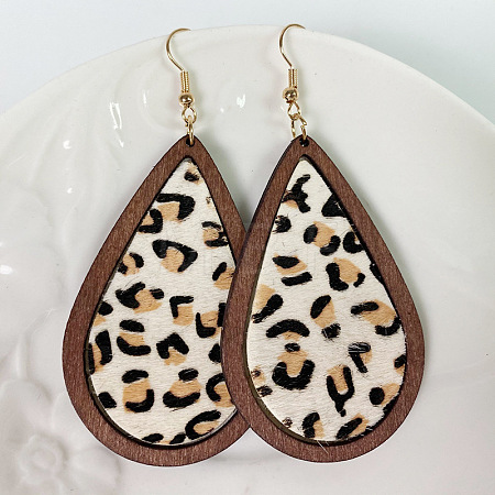 Leather & Wood Dangle Earrings WGC26EE-03-1
