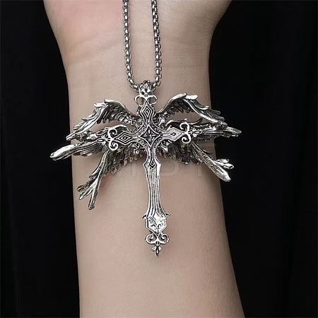 Tibetan Style Alloy Angel Wings Cross Pendant Necklaces FS-WG1EE03-01-1