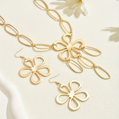 Alloy Hollow Flower Pendant Necklaces & Dangle Earrings Sets FS-WG0DA6E-01-1