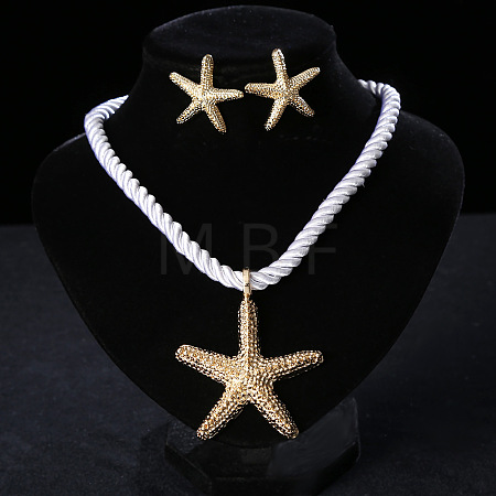 Starfish Alloy with Polyester Cord Pendant Necklaces & Stud Earrings Sets FS-WG7CDFE-01-1