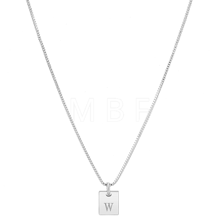 1Pc Stainless Steel Letter Rectangle Pendant Necklaces NJEW-LP0001-34W-P-1