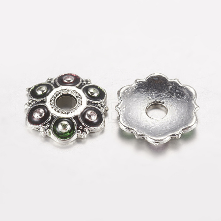 Antique Silver Plated Flower Alloy Enamel Bead Caps LS-ENAM-J556-02AS-1-1