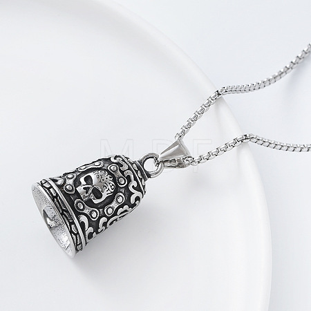 Hip Hop 304 Stainless Steel Skull Guardian Bell Pendant Necklaces for Biker NI7223-1