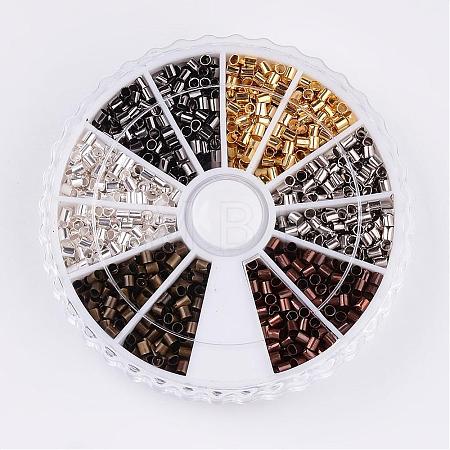 1 Box 6 Colors Antique Bronze & Red Copper & Golden & Silver & Platinum & Black Brass Tube Crimp Beads KK-X0036-A-B-1
