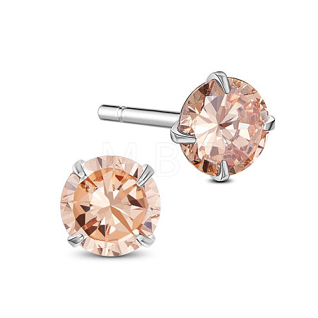 Rhodium Plated 925 Sterling Silver Four Pronged Ear Studs JE420E-01-1