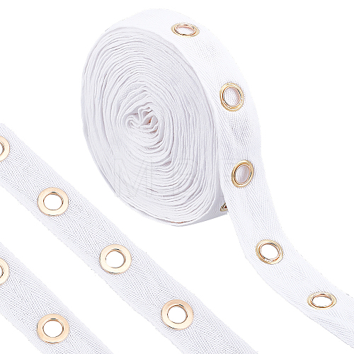 6 Yards Flat Cotton Cord with Light Gold Tone Alloy Eyelets OCOR-BC0005-48-1