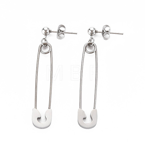 304 Stainless Steel Safety Pin Dangle Stud Earrings for Women EJEW-N016-031P-1