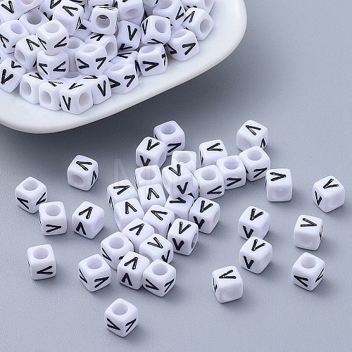 Letter V Cube Acrylic Beads X-PL37C9308-V-1