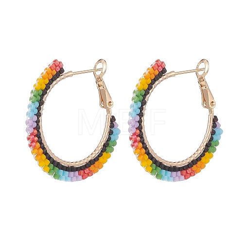 Japanese Seed Braided Beaded Hoop Earrings EJEW-MZ00006-1