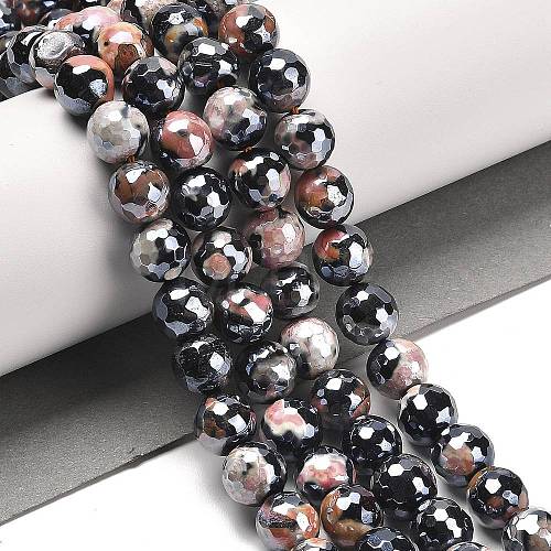 Electroplated Natural Fire Crackle Agate Round Beads Strands G-G0006-A02-01-1