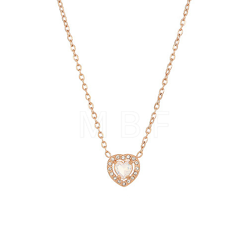 White Cubic Zirconia Heart Pendant Necklace with Stainless Steel Chains OQ9710-7-1