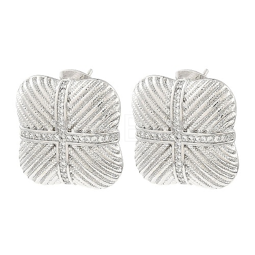 Rack Plating Brass Micro Pave Cubic Zirconia Square Stud Earrings EJEW-H117-05P-1