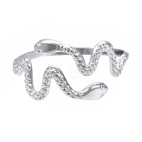 304 Stainless Steel Snake Wrap Open Cuff Ring RJEW-T023-82P-1