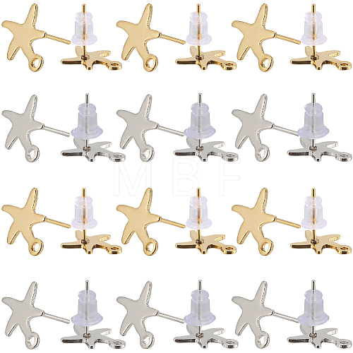 SUNNYCLUE 40Pcs 2 Colors Starfish Shape 201 Stainless Steel Stud Earring Findings STAS-SC0007-94-1