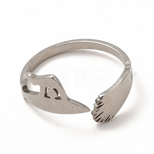 Non-Tarnish 304 Stainless Steel Wtch Broom and Hat Open Cuff Ring for Women RJEW-K239-06P-1