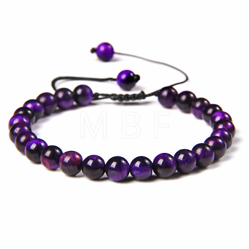 Natural Amethyst Round Bead Adjustable Braided Bracelets UO3136-15-1