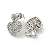 Heart Brass Pave Clear Cubic Zirconia Stud Earrings for Women EJEW-N054-44P-2