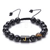 Natural Black Agate & Tiger Eye Round Beaded Adjustable Bracelets HL8029-10-1