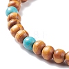 Natural Wood & Synthetic Turquoise(Dyed) Stretch Bracelet BJEW-JB08146-5