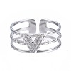 Non-Tarnish 304 Stainless Steel Initial Letter V Open Cuff Ring RJEW-T023-42P-1