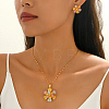 Vintage Brass Flower Stud Earrings & Pendant Necklaces Sets for Women FI9595-2