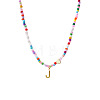 Colorful Beaded Heart Letter Necklace with Pearl Elements Stainless Steel Pendant Jewelry TR2146-10-1