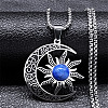 Gothic Moon Sun 201 Stainless Steel Pave Natural Lapis Lazuli Pendant Necklaces for Women FS-WG56BEB-03-1