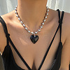 Iron and Glass Heart Pendant CCB Plastic Round Beaded Necklaces for Women FS-WGDB55B-07-1